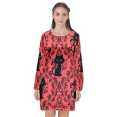 Cat Pattern Long Sleeve Chiffon Shift Dress  by NerdySparkleGoth