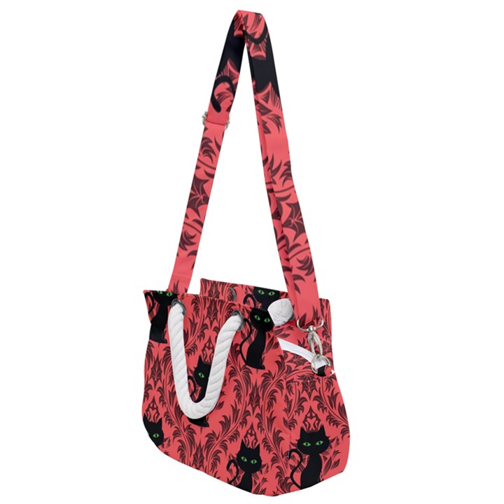 Cat Pattern Rope Handles Shoulder Strap Bag