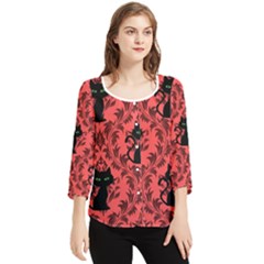 Cat Pattern Chiffon Quarter Sleeve Blouse