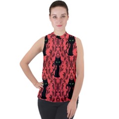 Cat Pattern Mock Neck Chiffon Sleeveless Top by NerdySparkleGoth