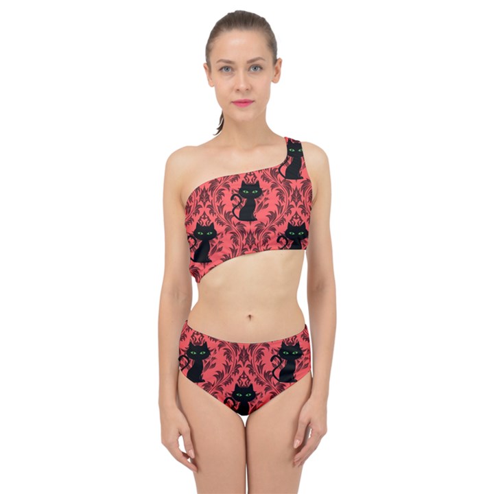 Cat Pattern Spliced Up Two Piece Swimsuit