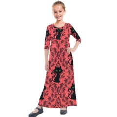 Cat Pattern Kids  Quarter Sleeve Maxi Dress by NerdySparkleGoth