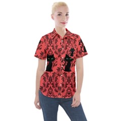 Cat Pattern Women s Short Sleeve Pocket Shirt