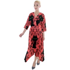 Cat Pattern Quarter Sleeve Wrap Front Maxi Dress by NerdySparkleGoth