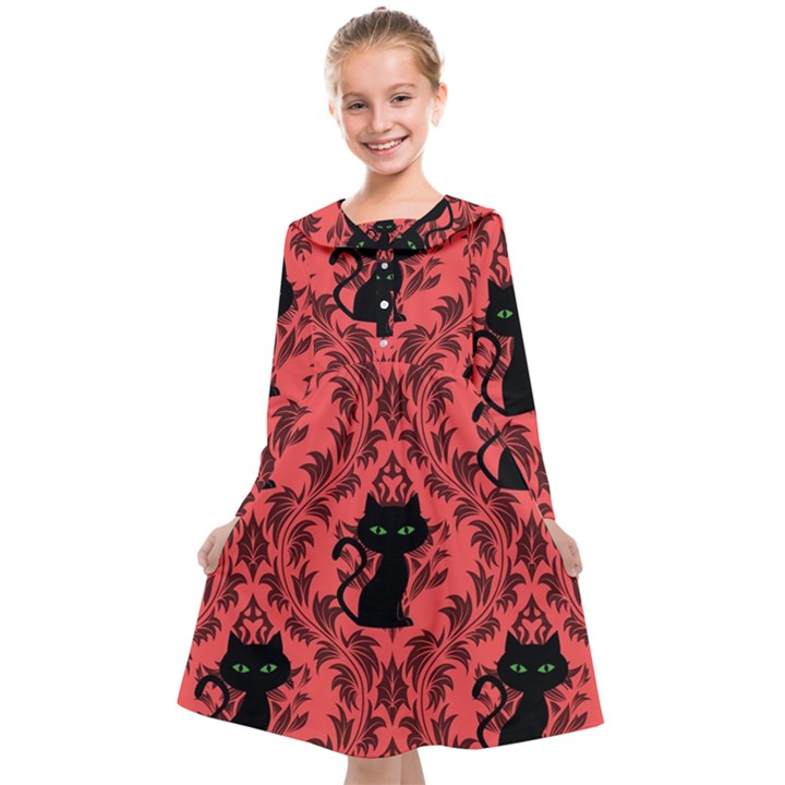 Cat Pattern Kids  Midi Sailor Dress