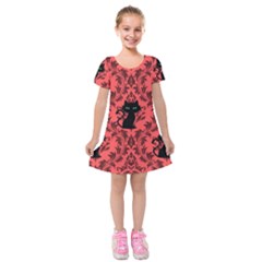 Cat Pattern Kids  Short Sleeve Velvet Dress by NerdySparkleGoth