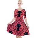 Cat Pattern Quarter Sleeve A-Line Dress View1