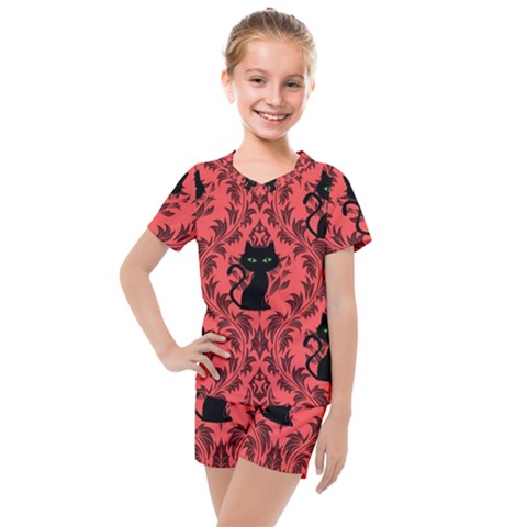 Cat Pattern Kids  Mesh Tee And Shorts Set by NerdySparkleGoth