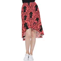 Cat Pattern Frill Hi Low Chiffon Skirt