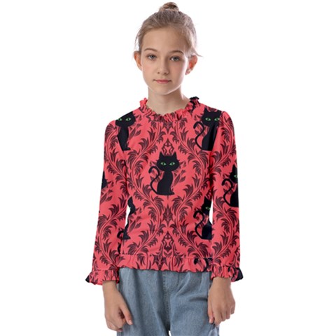 Cat Pattern Kids  Frill Detail Tee by NerdySparkleGoth