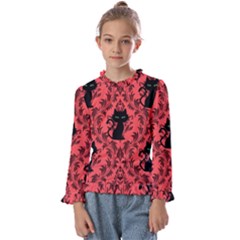 Cat Pattern Kids  Frill Detail Tee