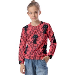 Cat Pattern Kids  Long Sleeve Tee With Frill 