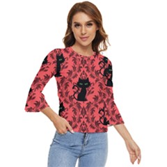 Cat Pattern Bell Sleeve Top