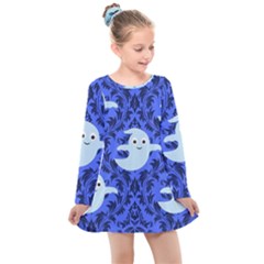 Ghost Pattern Kids  Long Sleeve Dress by NerdySparkleGoth