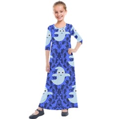 Ghost Pattern Kids  Quarter Sleeve Maxi Dress by NerdySparkleGoth