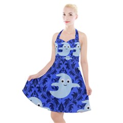 Ghost Pattern Halter Party Swing Dress  by NerdySparkleGoth