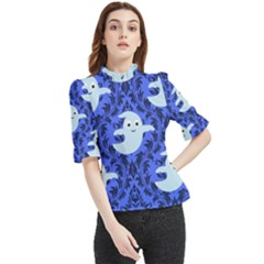 Ghost Pattern Frill Neck Blouse