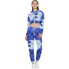 Ghost Pattern Cropped Zip Up Lounge Set