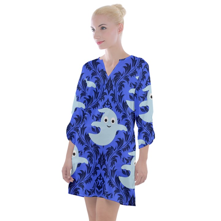 Ghost Pattern Open Neck Shift Dress