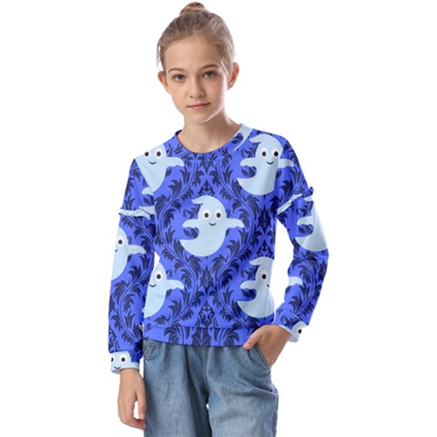 Ghost Pattern Kids  Long Sleeve Tee With Frill  by NerdySparkleGoth