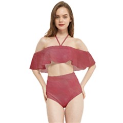 Red Velvet Halter Flowy Bikini Set 