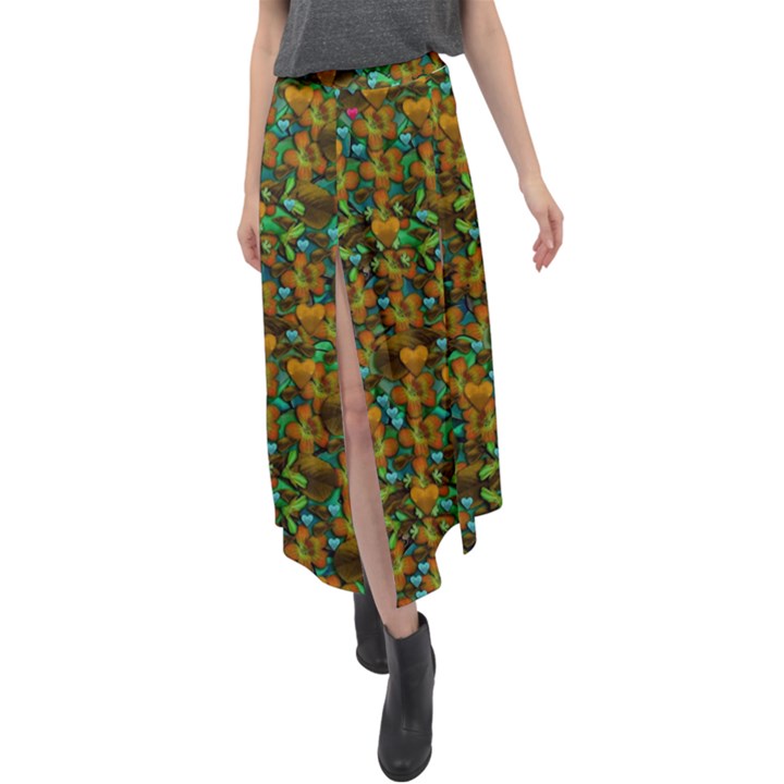 Love Forest Filled With Respect And The Flower Power Of Colors Velour Split Maxi Skirt