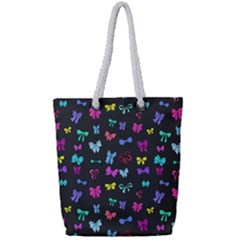 Bows On Black Full Print Rope Handle Tote (small) by Daria3107