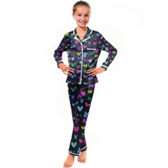 Bows On Black Kid s Satin Long Sleeve Pajamas Set