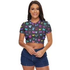 Bows On Black Side Button Cropped Tee