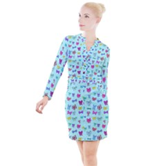 Bows On Blue Button Long Sleeve Dress by Daria3107