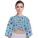 Bows on blue Tie Back Butterfly Sleeve Chiffon Top View1