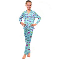 Bows On Blue Kid s Satin Long Sleeve Pajamas Set