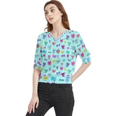 Bows On Blue Quarter Sleeve Blouse