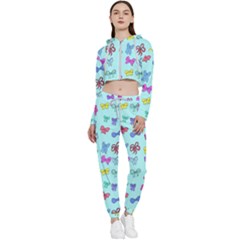 Bows On Blue Cropped Zip Up Lounge Set