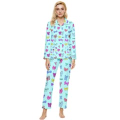 Bows On Blue Womens  Long Sleeve Pocket Pajamas Set