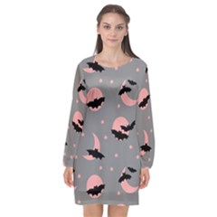 Bat Long Sleeve Chiffon Shift Dress  by SychEva