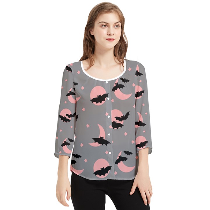 Bat Chiffon Quarter Sleeve Blouse