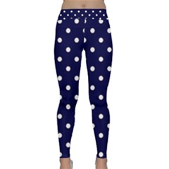 1950 Navy Blue White Dots Classic Yoga Leggings by SomethingForEveryone