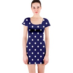 1950 Navy Blue White Dots Short Sleeve Bodycon Dress by SomethingForEveryone