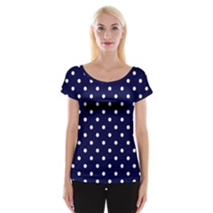 1950 Navy Blue White Dots Cap Sleeve Top by SomethingForEveryone