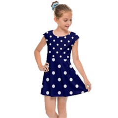 1950 Navy Blue White Dots Kids  Cap Sleeve Dress by SomethingForEveryone