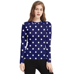 1950 Navy Blue White Dots Women s Long Sleeve Rash Guard by SomethingForEveryone