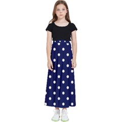 1950 Navy Blue White Dots Kids  Flared Maxi Skirt