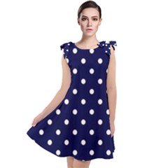 1950 Navy Blue White Dots Tie Up Tunic Dress by SomethingForEveryone