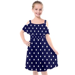 1950 Navy Blue White Dots Kids  Cut Out Shoulders Chiffon Dress by SomethingForEveryone