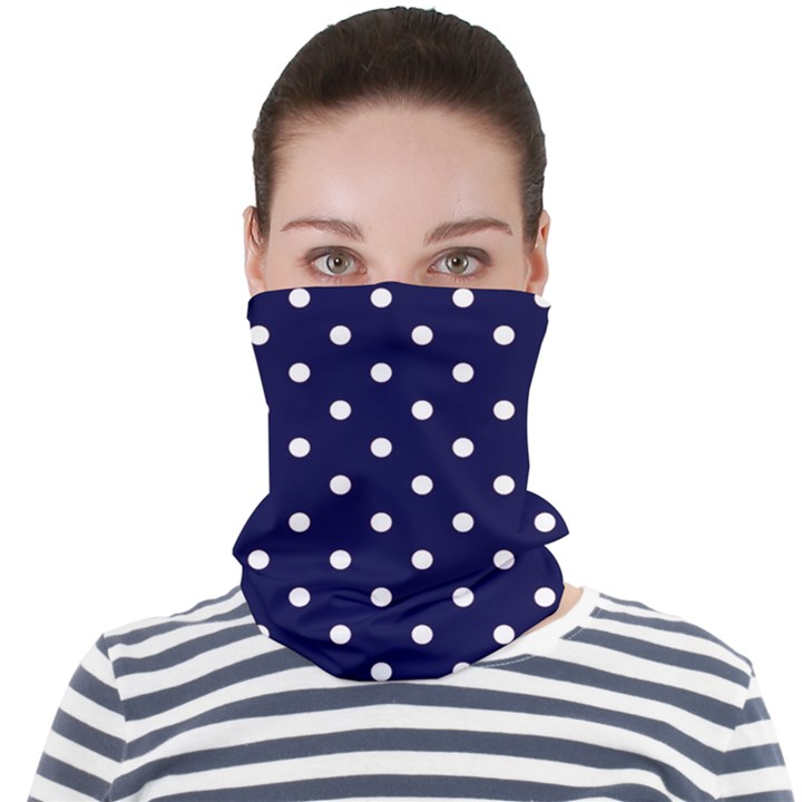 1950 Navy Blue White Dots Face Seamless Bandana (Adult)