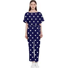 1950 Navy Blue White Dots Batwing Lightweight Jumpsuit by SomethingForEveryone