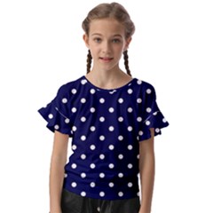 1950 Navy Blue White Dots Kids  Cut Out Flutter Sleeves by SomethingForEveryone