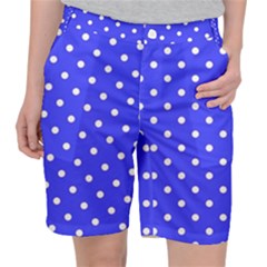 1950 Purple Blue White Dots Pocket Shorts by SomethingForEveryone