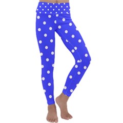 1950 Purple Blue White Dots Kids  Lightweight Velour Classic Yoga Leggings by SomethingForEveryone